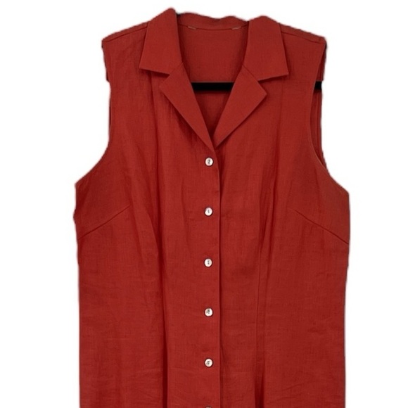 Long maxi, 100% linen, orange, pearl button sheath dress SZ L - Picture 2 of 10